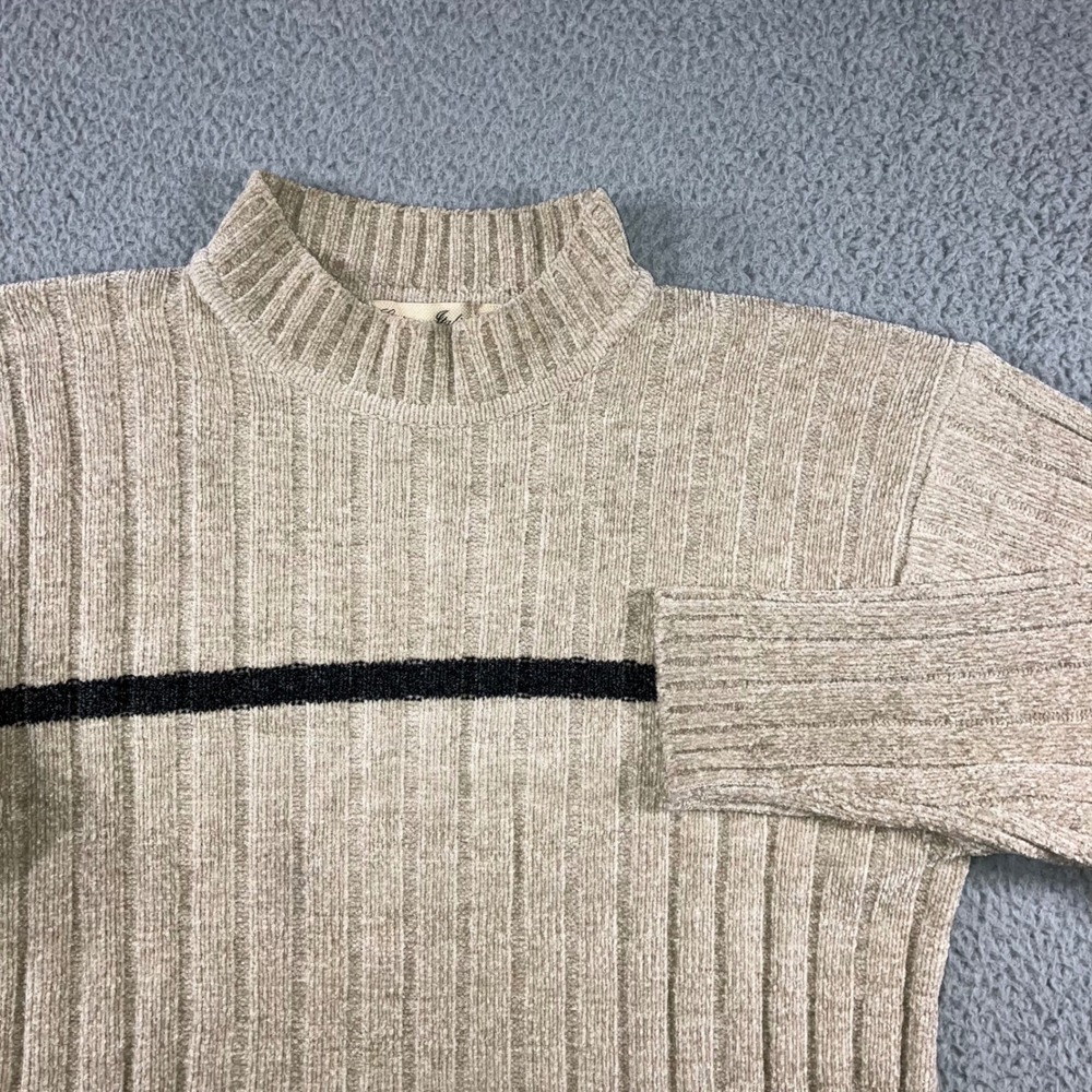 Vintage Cortina Italia Mock Neck Ribbed Knit Sweater Men‎ XL Retro 90s Academia